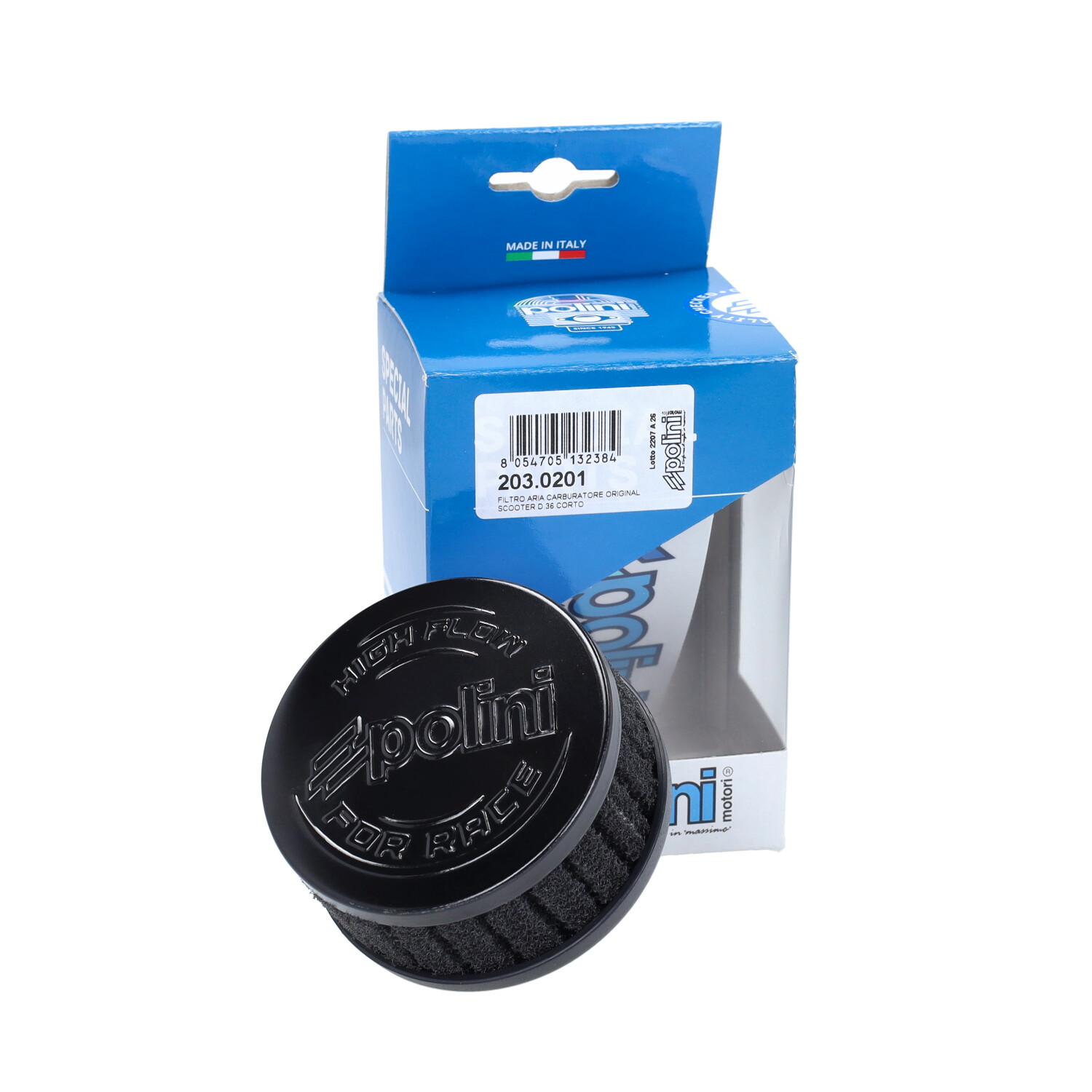 powerfilter polini carburateur race recht/kort 36mm zwart 203.0201