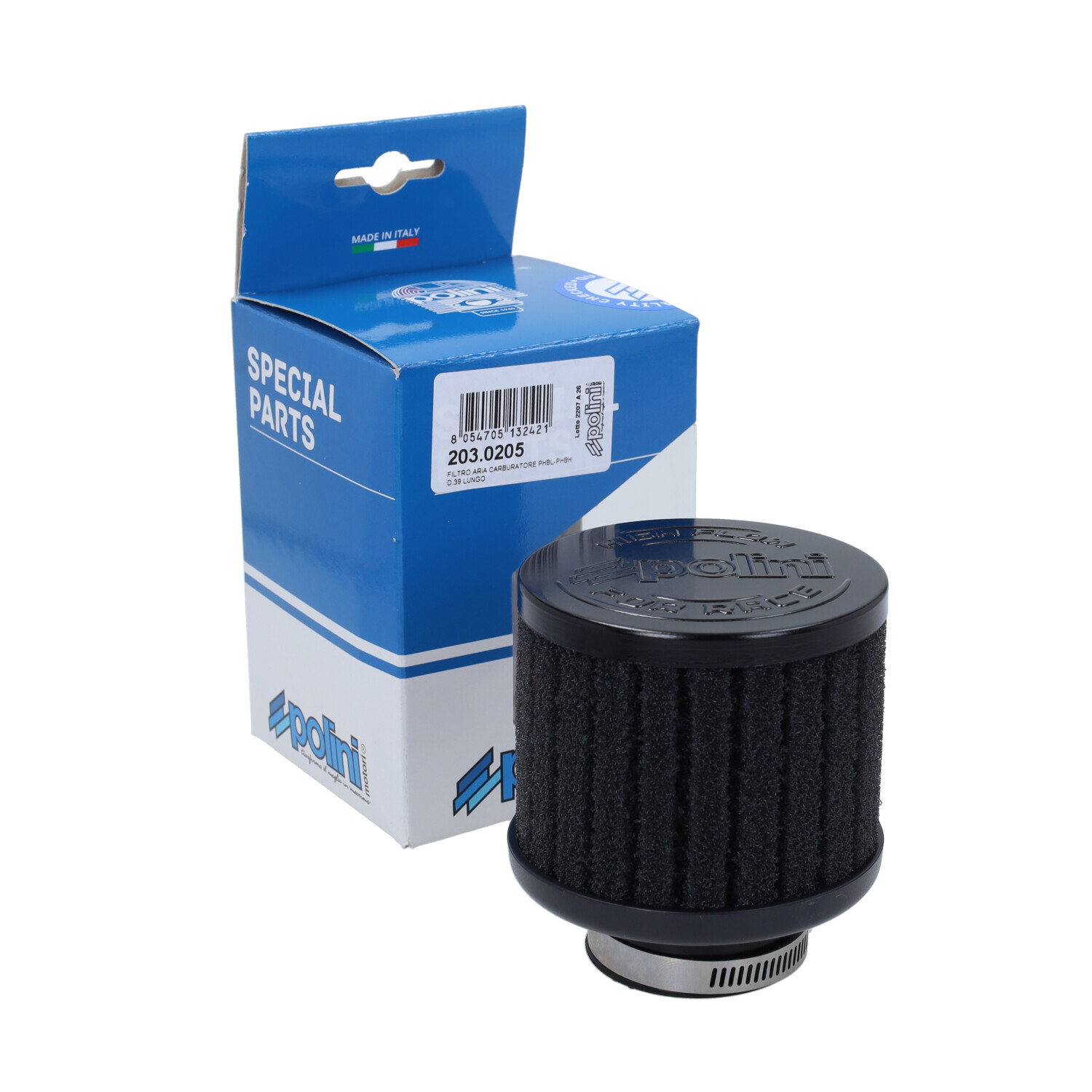 powerfilter polini carburateur PHBL-PHBH recht/lang 39mm zwart 203.0205